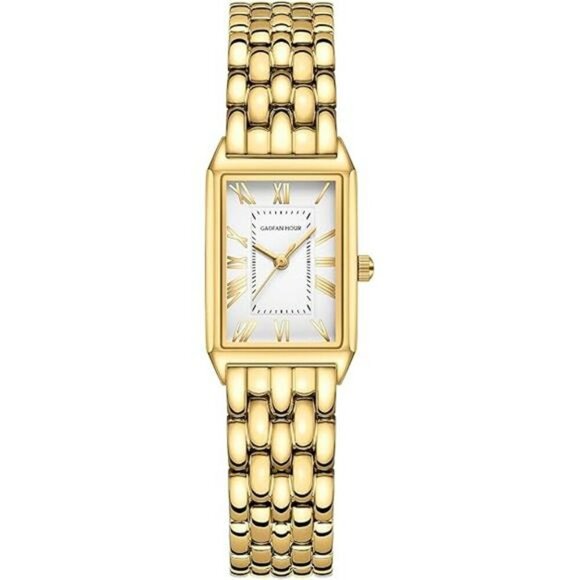 Gold Rectangle Watch Women Roman Dial Stainless Steel Band Water Resistant - Picture 7 of 7